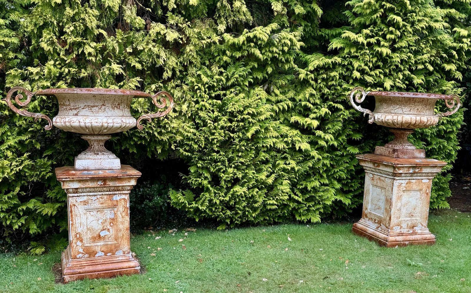 Pair Of Mega Size Cast Iron Urns H1.7m Antique Tazza Shallow Garden Urn, Very Rare photo Garden Decor