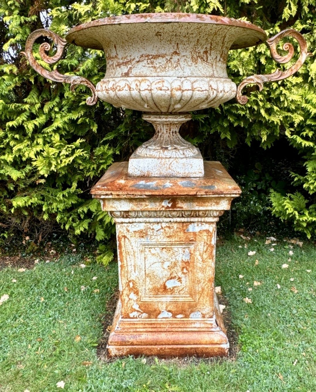 photo for sale Pair Of Mega Size Cast Iron Urns H1.7m Antique Tazza Shallow Garden Urn, Very Rare