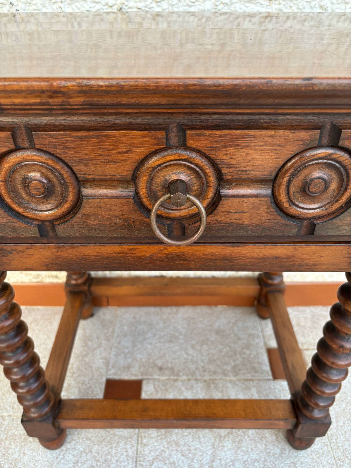 Early 20th Century Spanish Carved Wood End Table Or Nightstand With One Drawer photo vintage