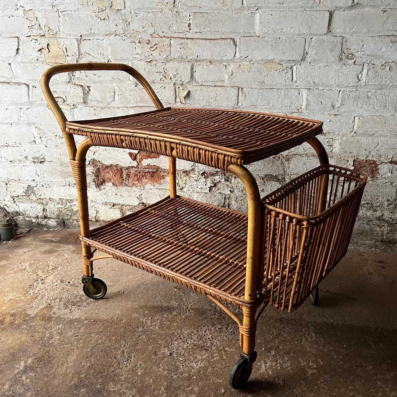 photo furniture Italian Franco Albini 60s Bamboo And Rattan Drinks Trolley/ Serving Cart