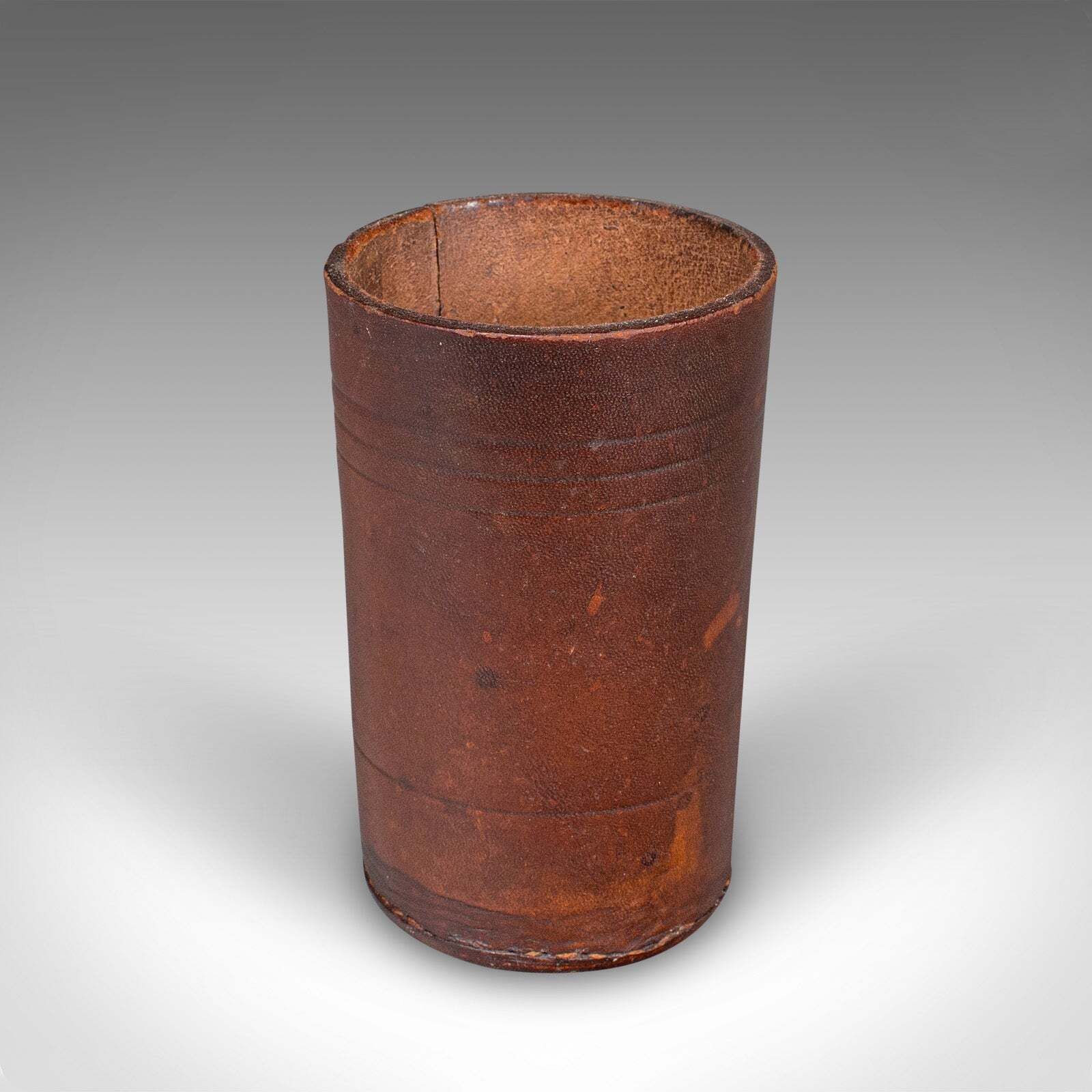 Small Antique Jacquet Dice Pot , French, Leather, Craps, Gaming Tumbler, C.1920