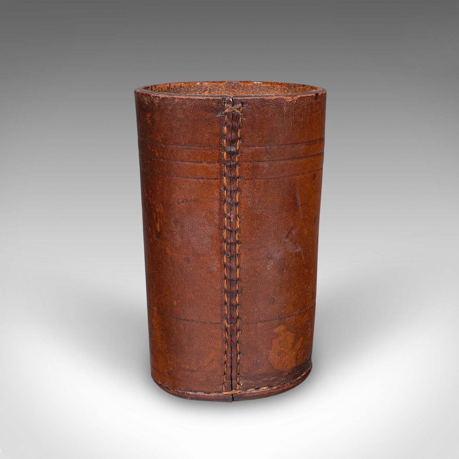 Small Antique Jacquet Dice Pot , French, Leather, Craps, Gaming Tumbler, C.1920 photo Home Decor
