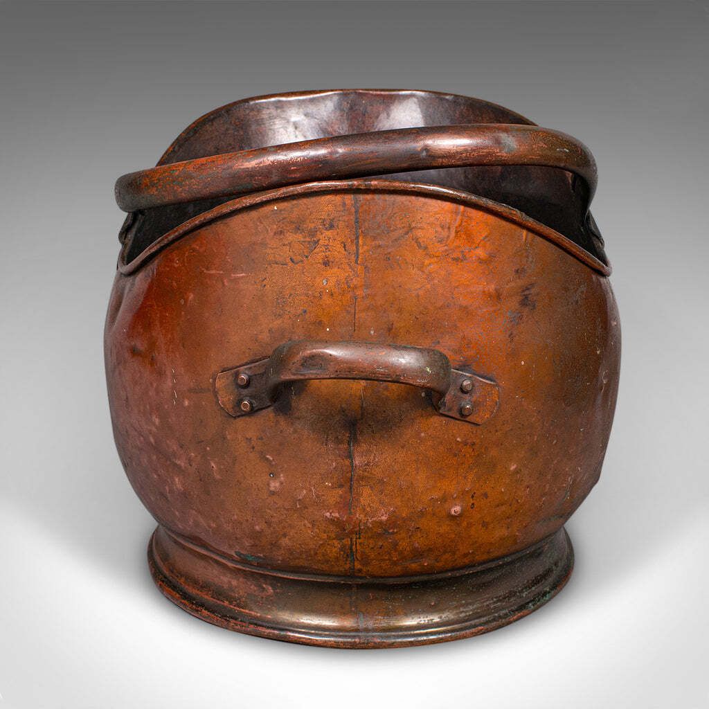 Vintage Helmet Coal Scuttle, English Copper, Fireside Basket, Victorian Revival photo 393.0