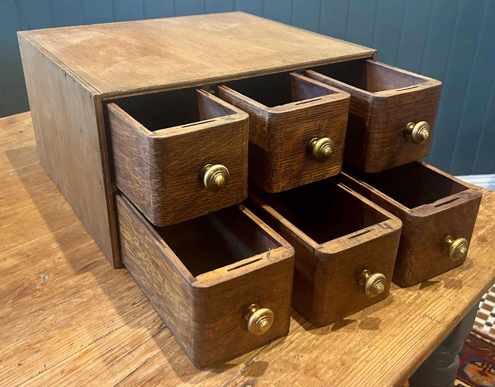 1950s Oak Six Drawer Sewing Cabinet Specimen Collectors Library Drawer Draw Industrial Antique Vintage Haberdashery Storage photo Furniture