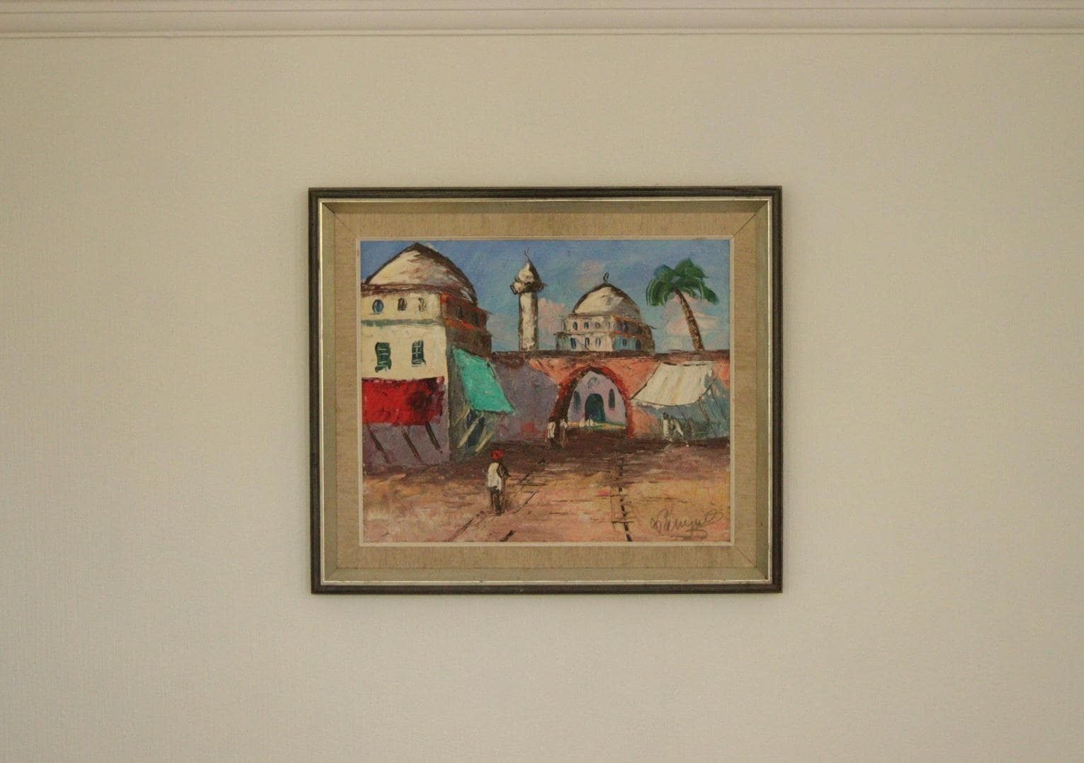 Original Mid Century Oil On Canvas – Southern Street  By Gösta Calmayer –  Vintage & Framed  56 × 50 Cm (Approx. 22 × 19.7 In)