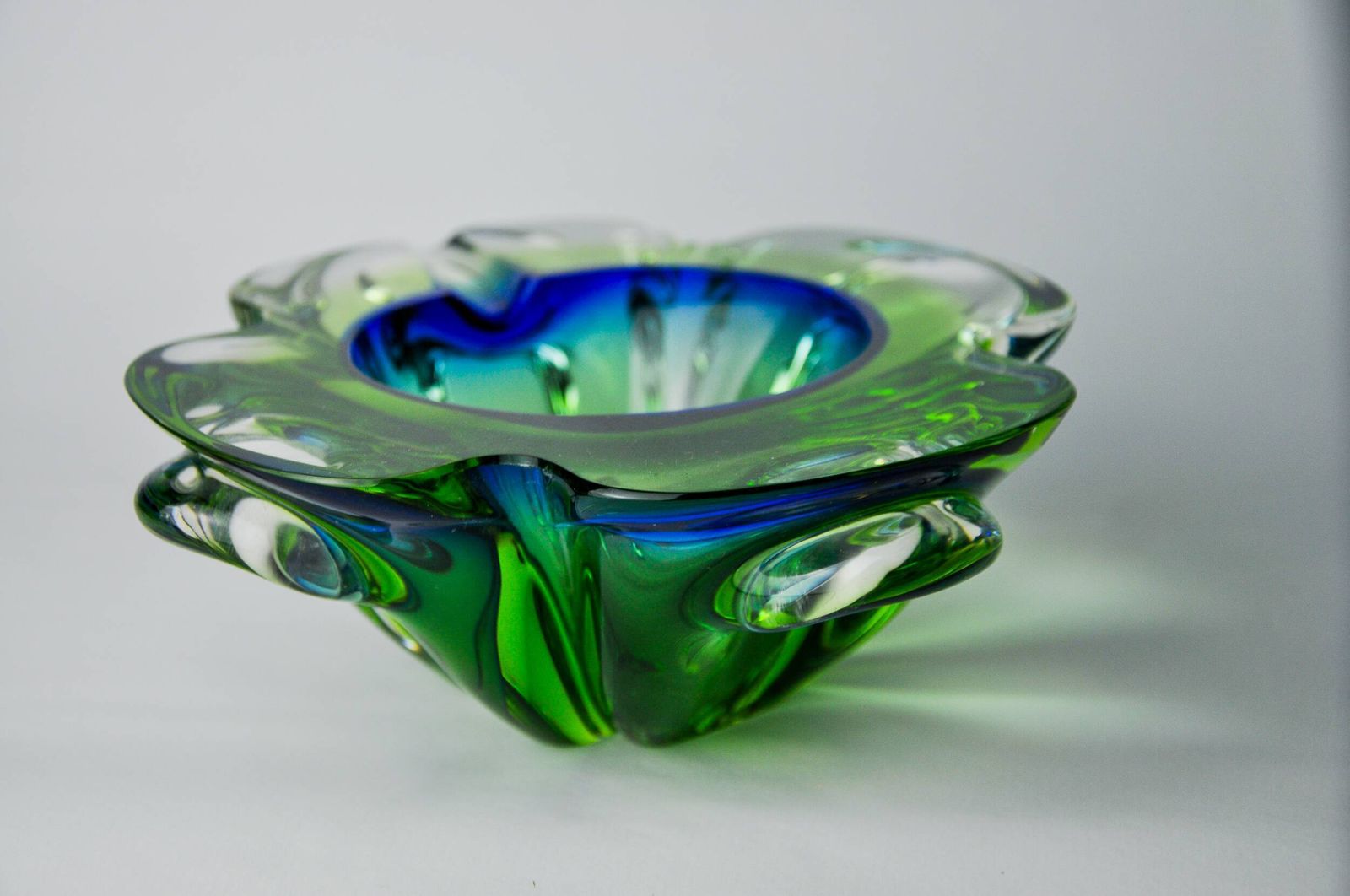 Sommerso Green And Blue Pocket Emptier By Flavio Poli For Seguso, Murano Glass, Italy, 1970 photo for sale