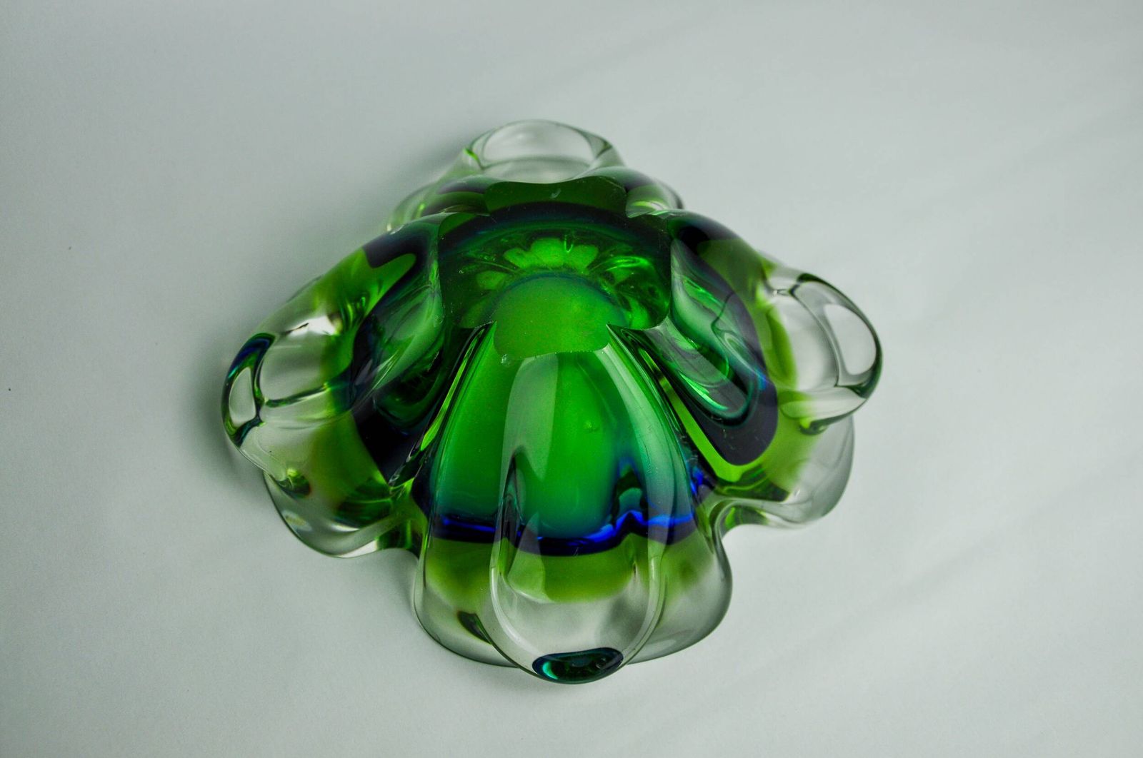 Sommerso Green And Blue Pocket Emptier By Flavio Poli For Seguso, Murano Glass, Italy, 1970 photo vintage