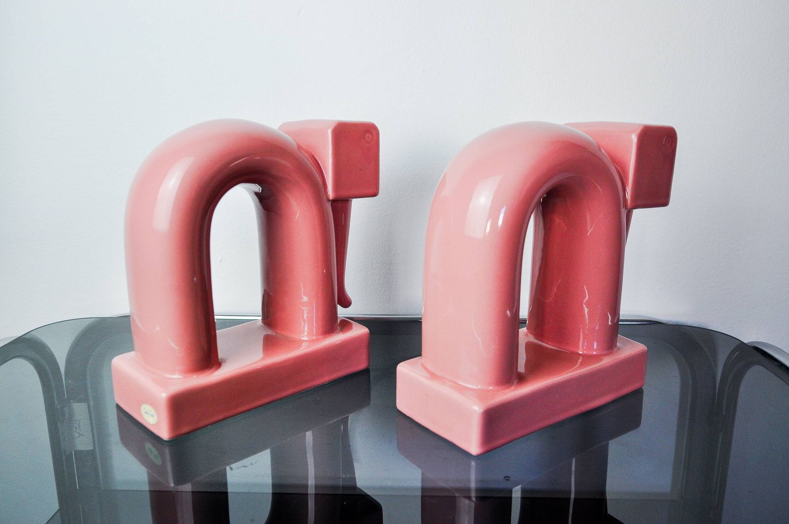 Pair Of Pink Elephants By Guadalupe Coronado, Bookends, Ceramic, Spain, 1980 photo buy