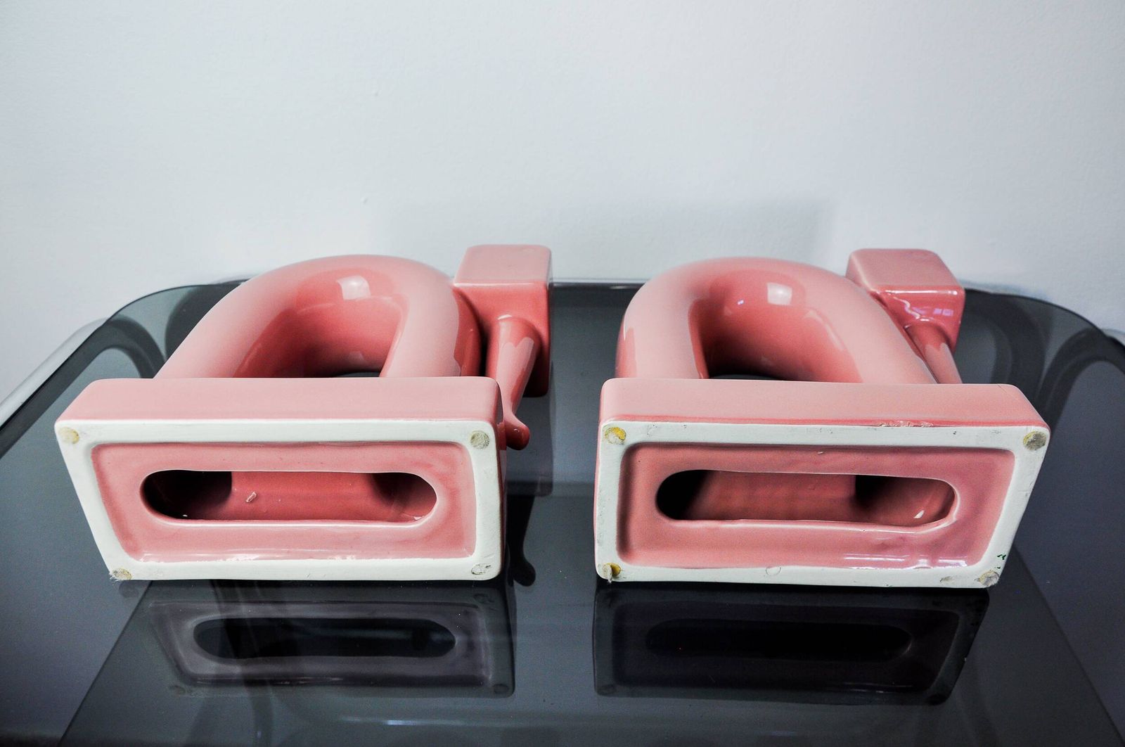 photo furniture Pair Of Pink Elephants By Guadalupe Coronado, Bookends, Ceramic, Spain, 1980