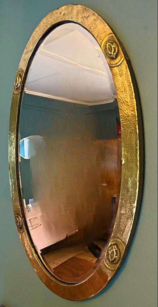 Liberty Of London 1910 Arts & Crafts Beaten Brass Bevelled Mirror