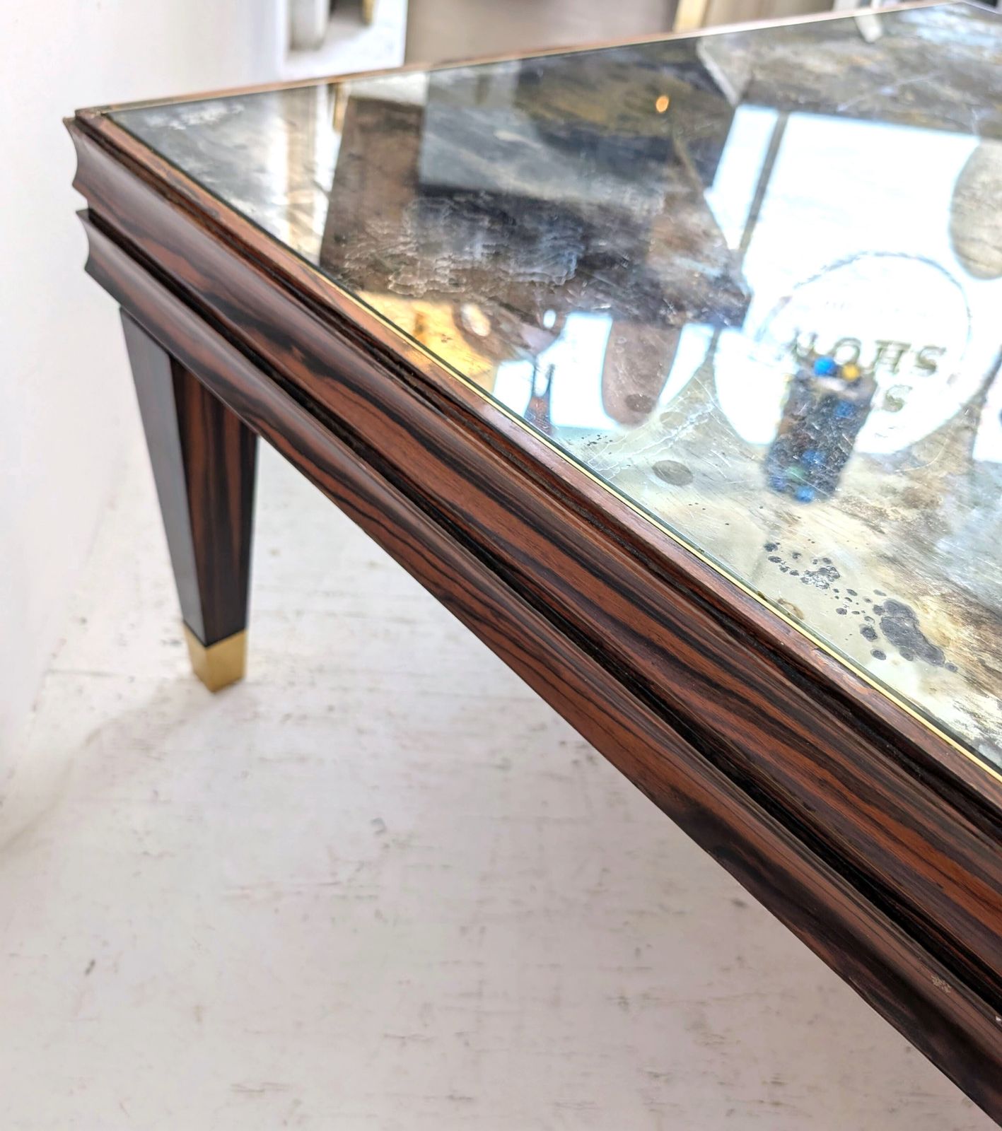 Large Vintage Mid Century Macassar Coffee Table, Eglomise Glass Top, Italy 1970s photo 995.0