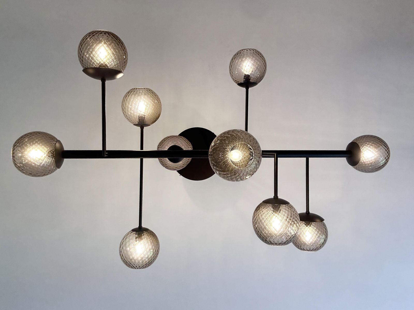 Contemporary Smoked Fumè "Ballotton" Spheres Attributed To Murano Glass Sputnik Chandelier By Simoeng photo buy