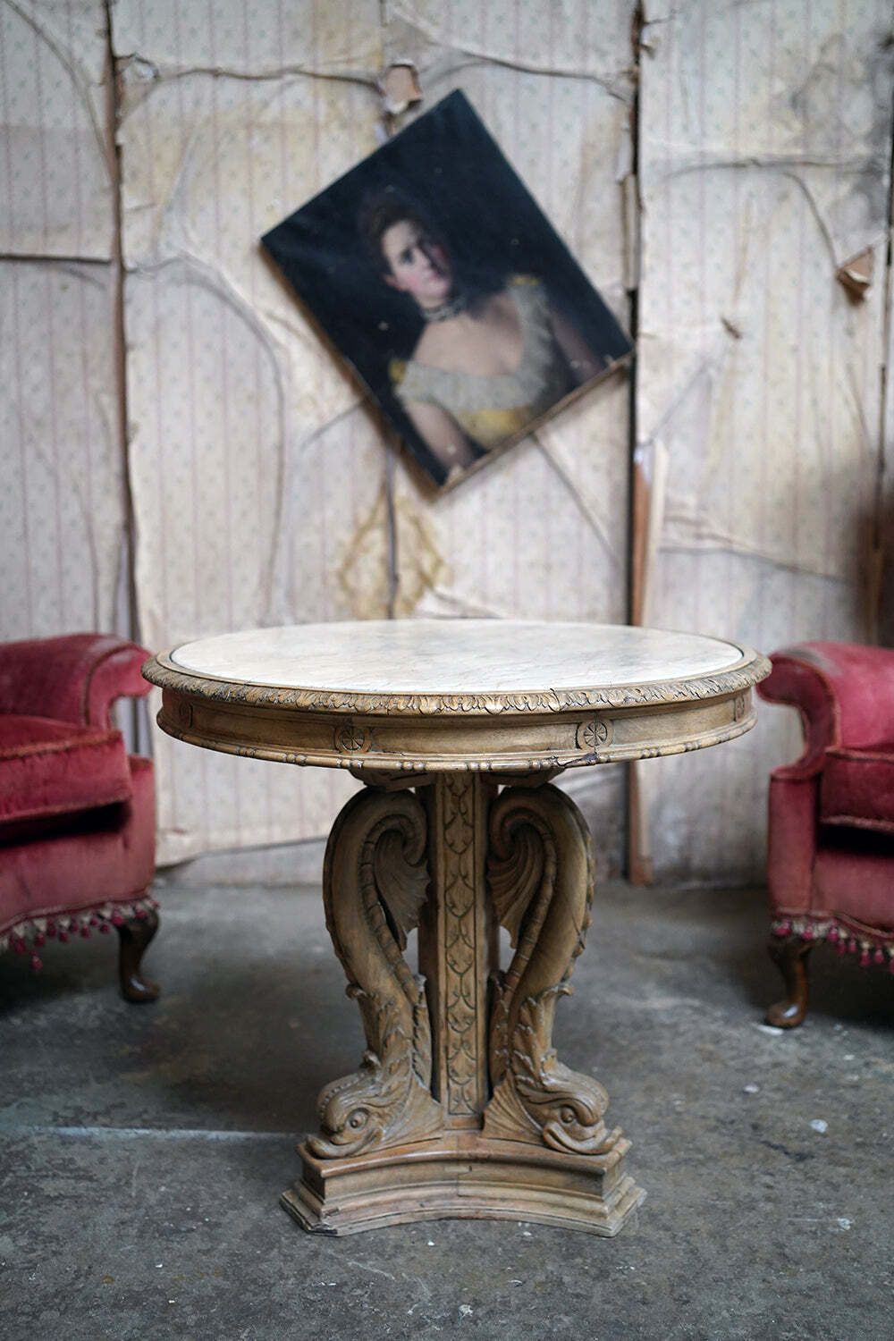 A 2nd Empire Period Fruitwood, Beech & Fior Di Bosco Marble Guéridon C.1860 photo vinterior