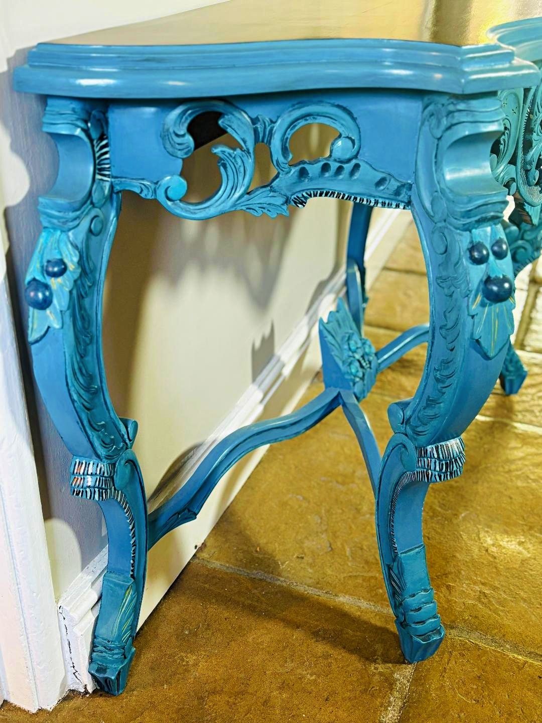 photo buy Mid Century Rococo Style Hand Painted Console