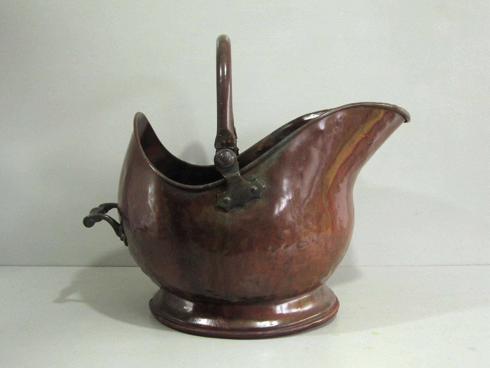 Antique Helmet Shaped Copper Scuttle Bucket