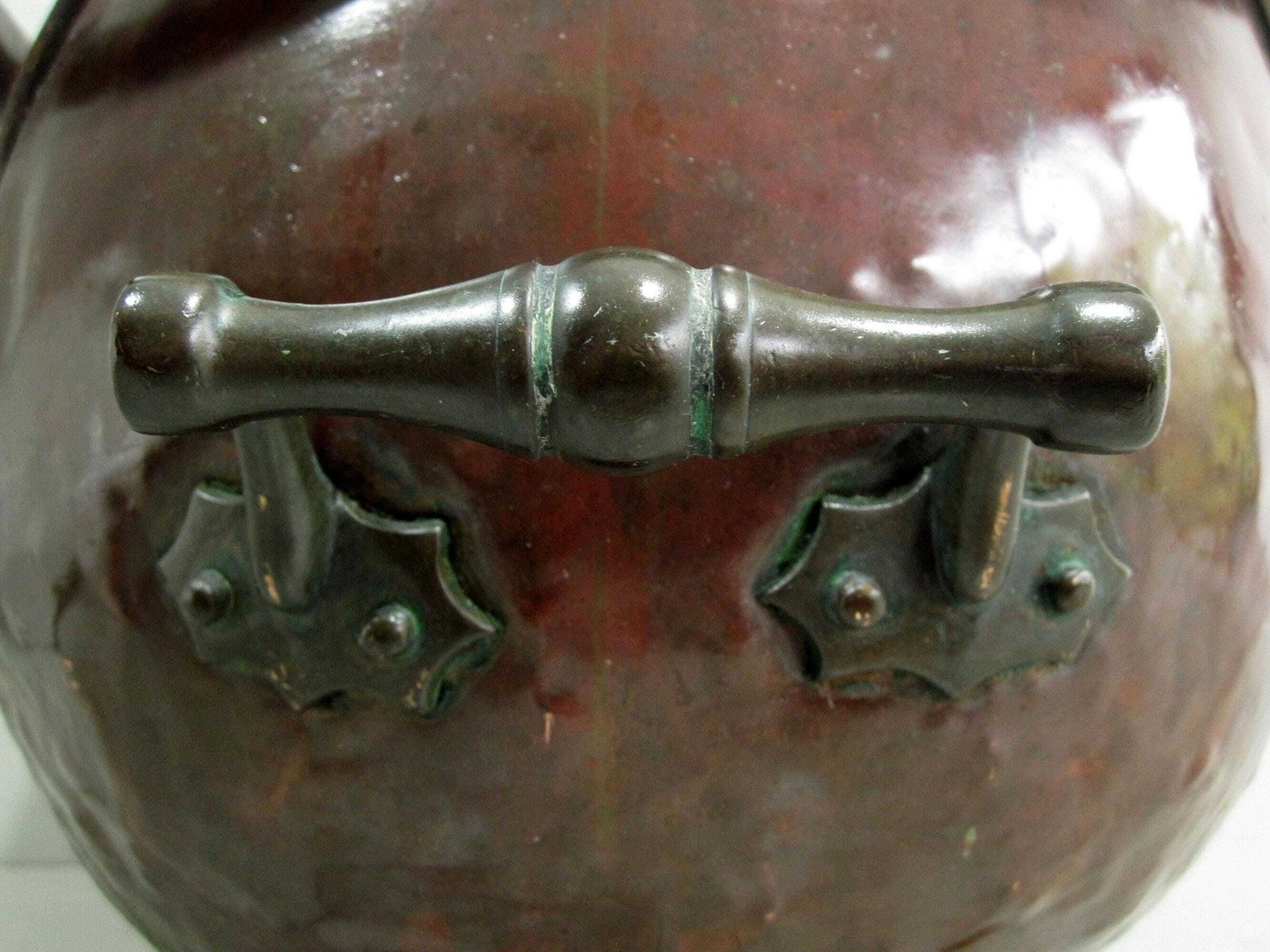 photo furniture Antique Helmet Shaped Copper Scuttle Bucket