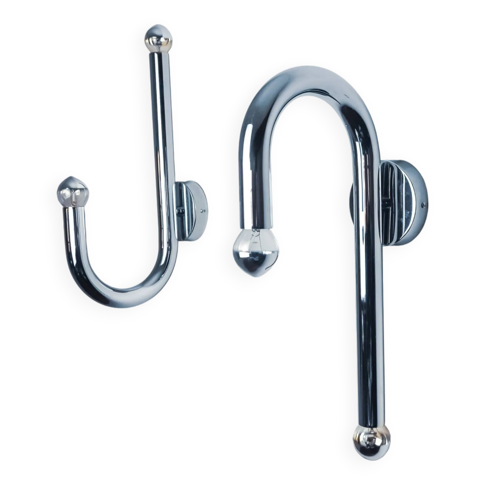 Pair Of Space Age Tubular Wall Lights, Chromed Metal, Italy, 1970