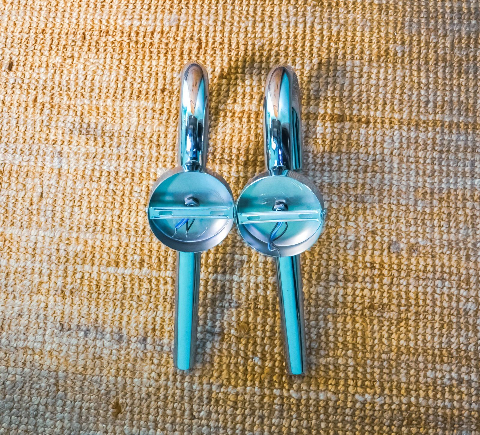 Pair Of Space Age Tubular Wall Lights, Chromed Metal, Italy, 1970 photo vintage