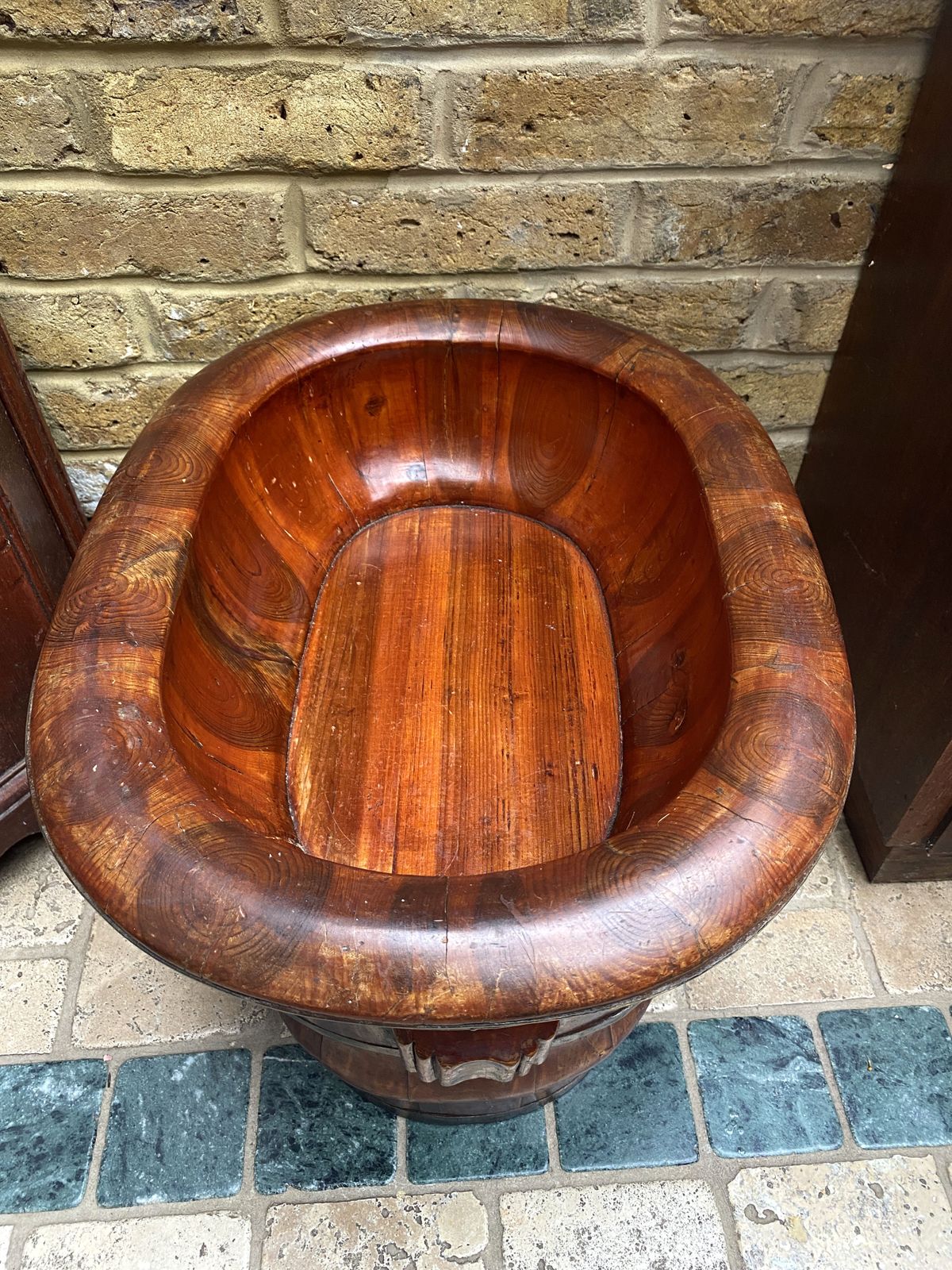 Antique 19th Century  Chinese Elmwood  Baby Bath Banded With Brass photo Home Decor
