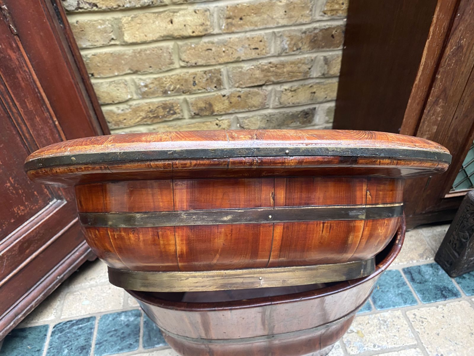 Antique 19th Century  Chinese Elmwood  Baby Bath Banded With Brass photo buy