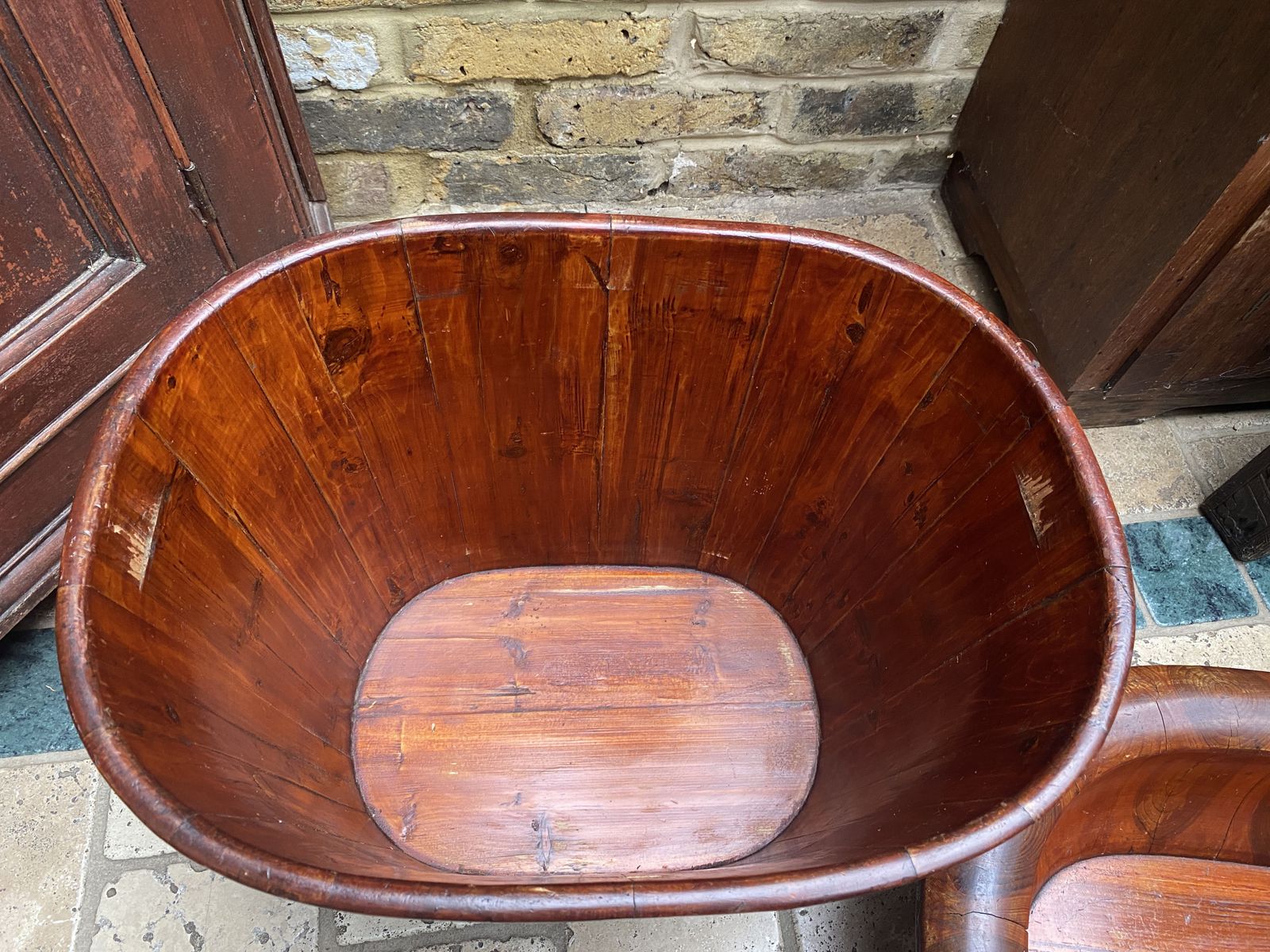 Antique 19th Century  Chinese Elmwood  Baby Bath Banded With Brass photo vintage