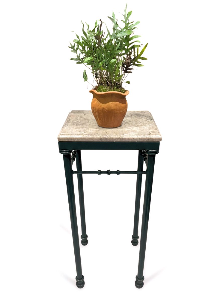 Tall French Victorian Green Metal & Marble Stand