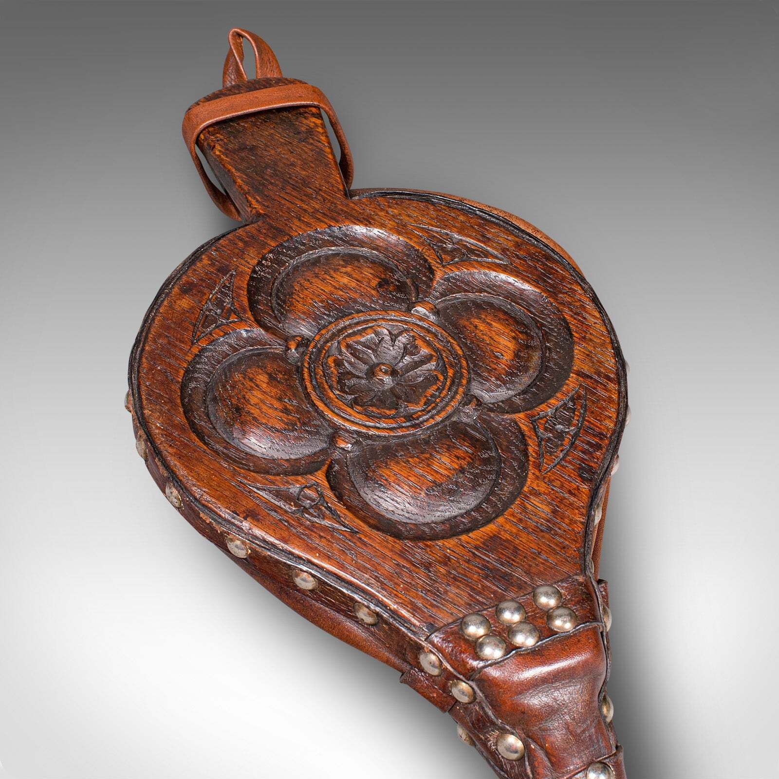 Antique Fireplace Bellows, English, Oak, Leather, Fire Tool, Victorian, C.1880 photo 607.0