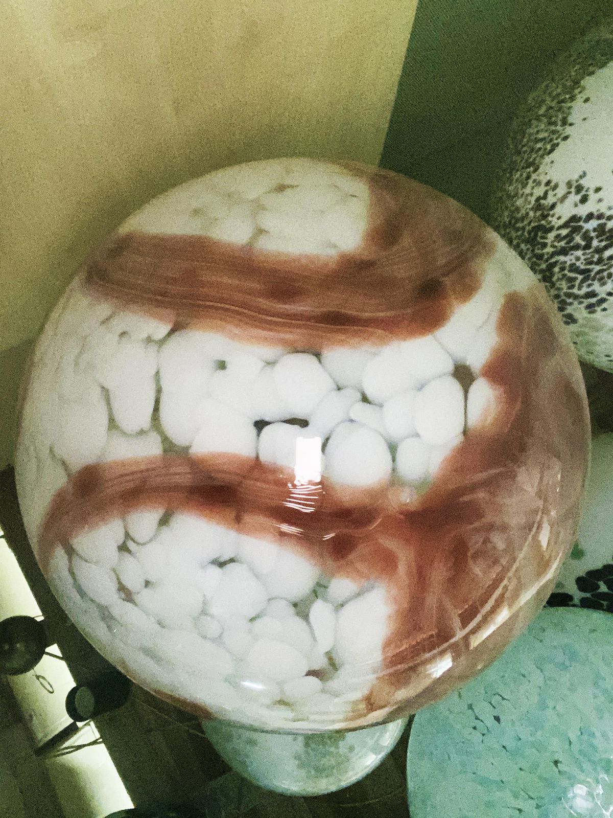 Contemporary Milky White Spot With Brown Sphere Pendant In Murano Glass photo vinterior