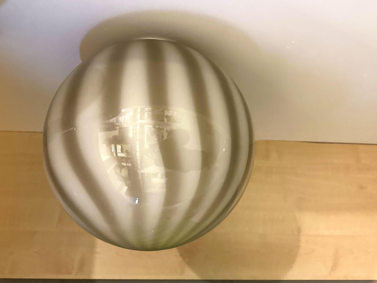 Italian Milky White And Beige Murano Glass Swirlings Sphere Flush Mount In 70's Style photo furniture