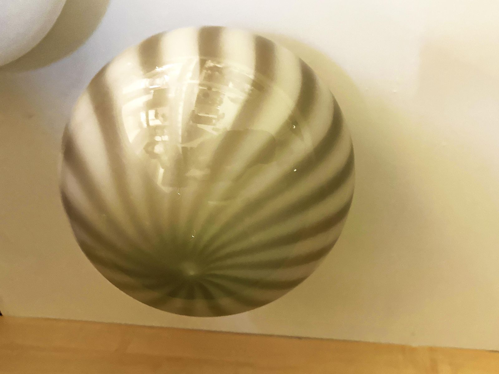 Italian Milky White And Beige Murano Glass Swirlings Sphere Flush Mount In 70's Style photo 3505.0