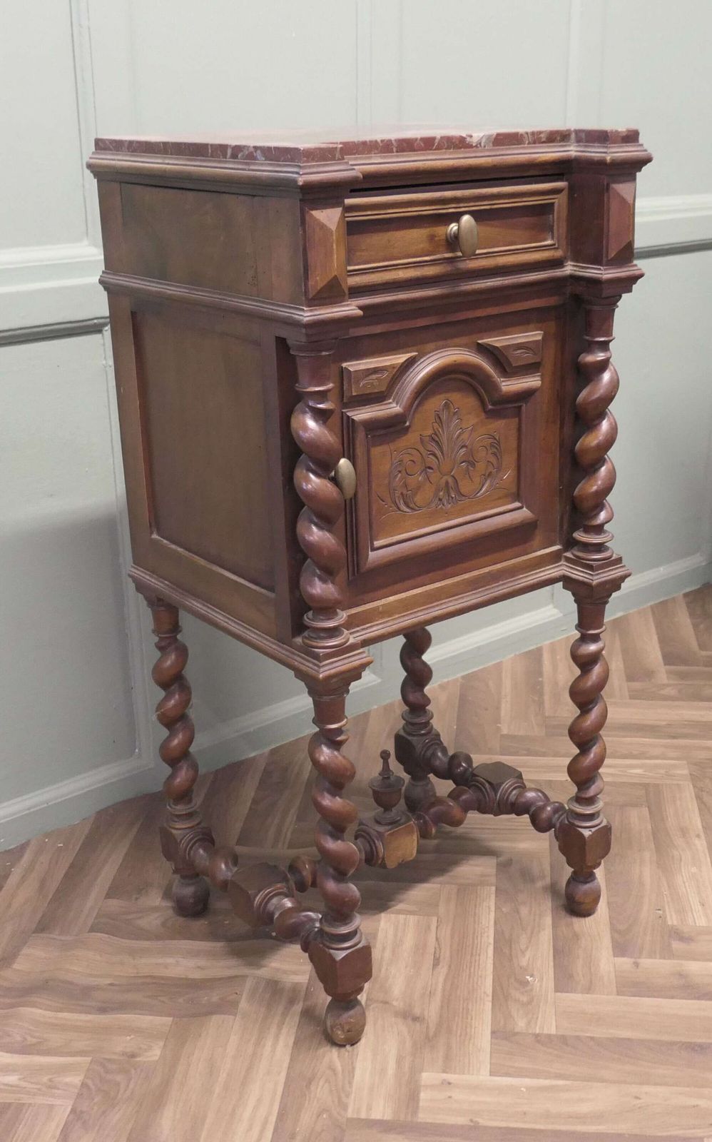 French Walnut Barley Twist Night Table Or Side Cupboard This Is A Very Attractive Piece O photo for sale