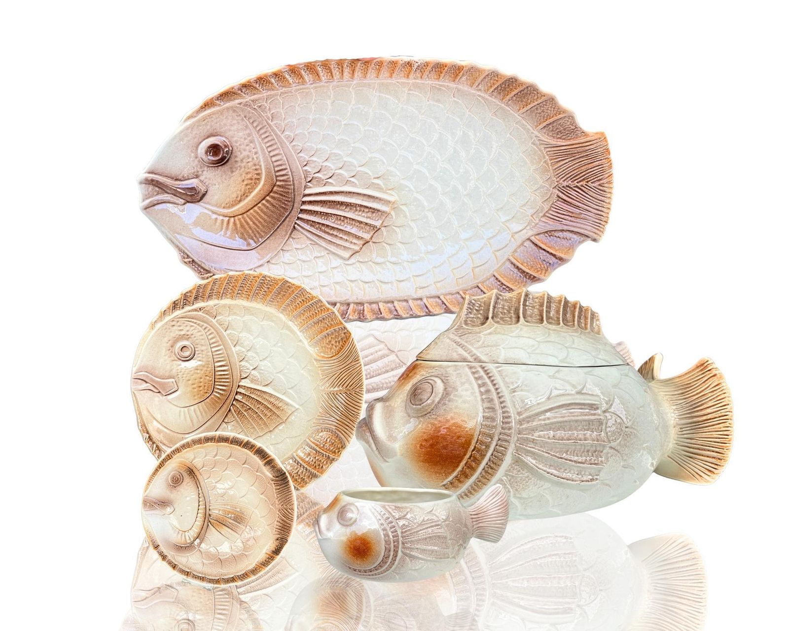 Majolica France Fish Serving Set | 21pcs | Sarreguemines + St Clements