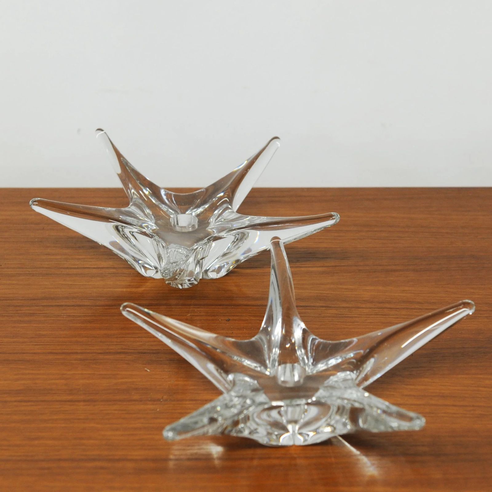 Pair Of Signed Star Shaped Crystal Candlestick Holders By Daum France, 1970s photo buy