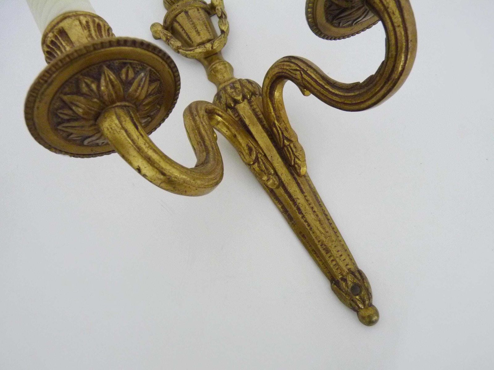 Antique Pair Of Bronze Firepot Wall Sconces With Two Candles. photo vintage
