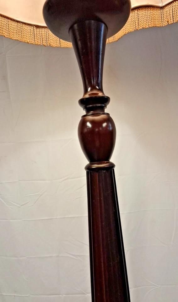 Antique Mahogany Floor Lamp With Original Shade And Candle Moulded Bulb Holder photo buy