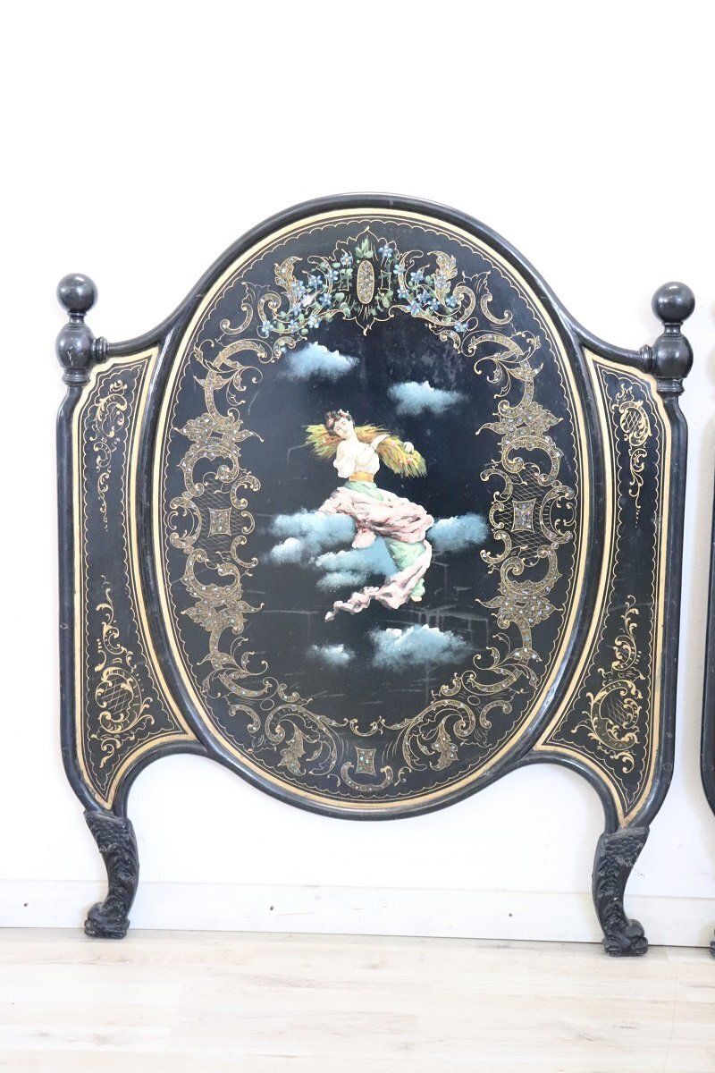 photo for sale Iron Single Beds With Hand Painted Decorations, Set Of 2