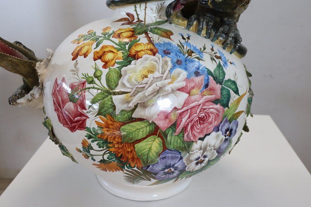Home Decor Ceramic Vase With Relief Figures Of Eagle And Crocodile, Early 20th Century photo