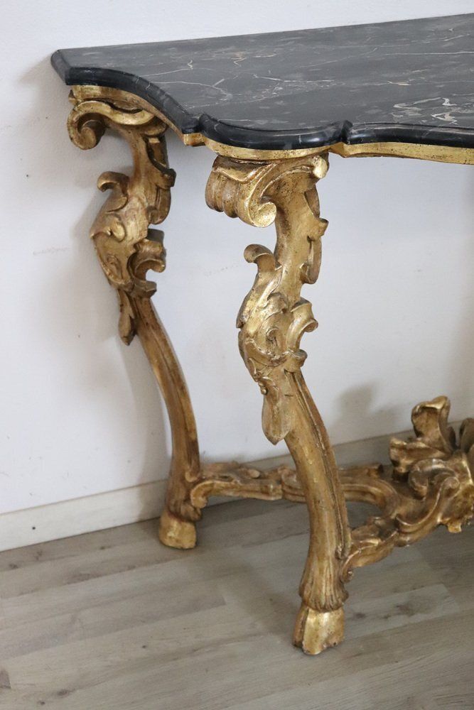 Furniture Antique Carved And Gilded Wood Console Table With Marble Top, 18th Century photo