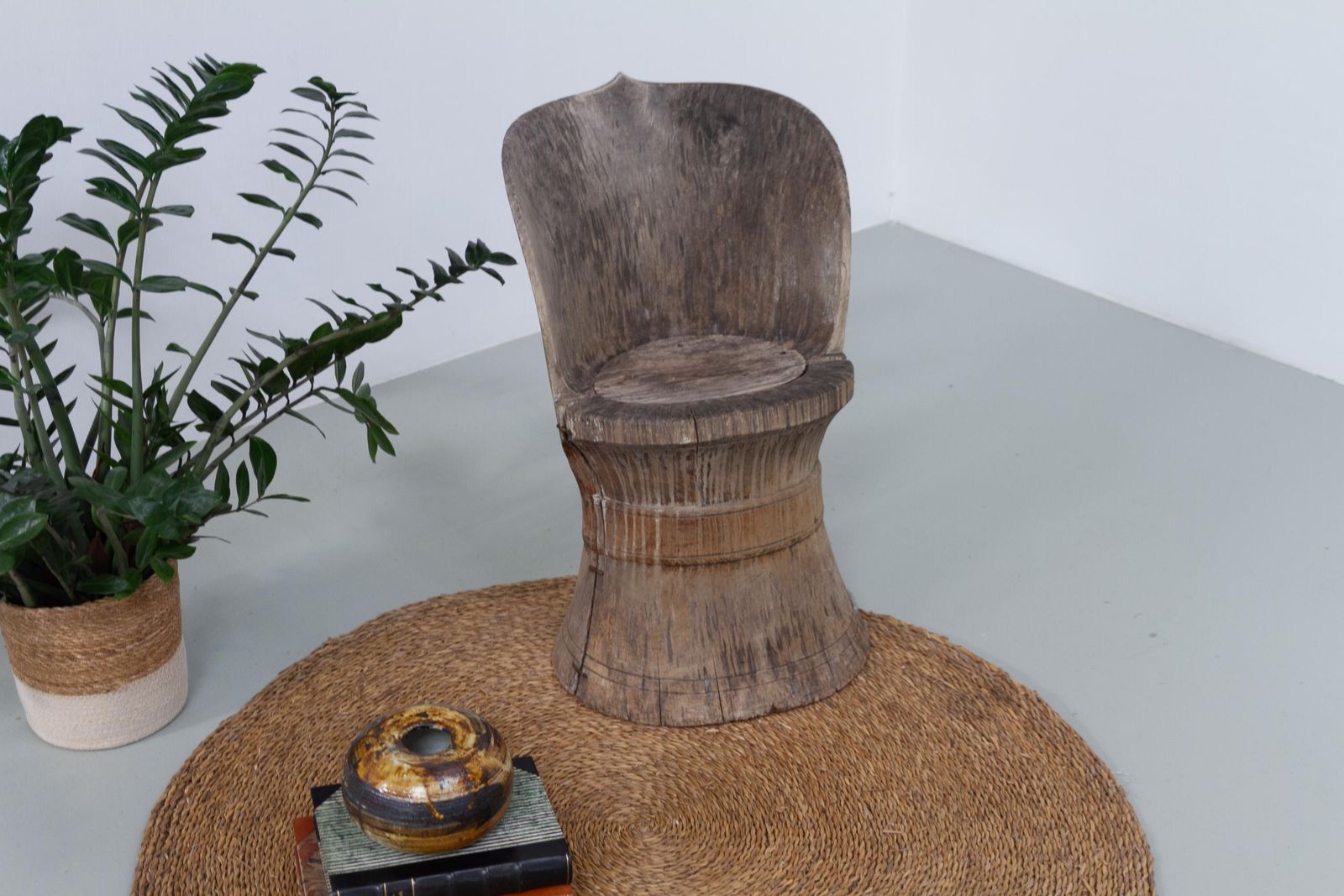 photo buy Antique Norwegian Kubbestol (Stump Chair), With Carvings, 1800s.