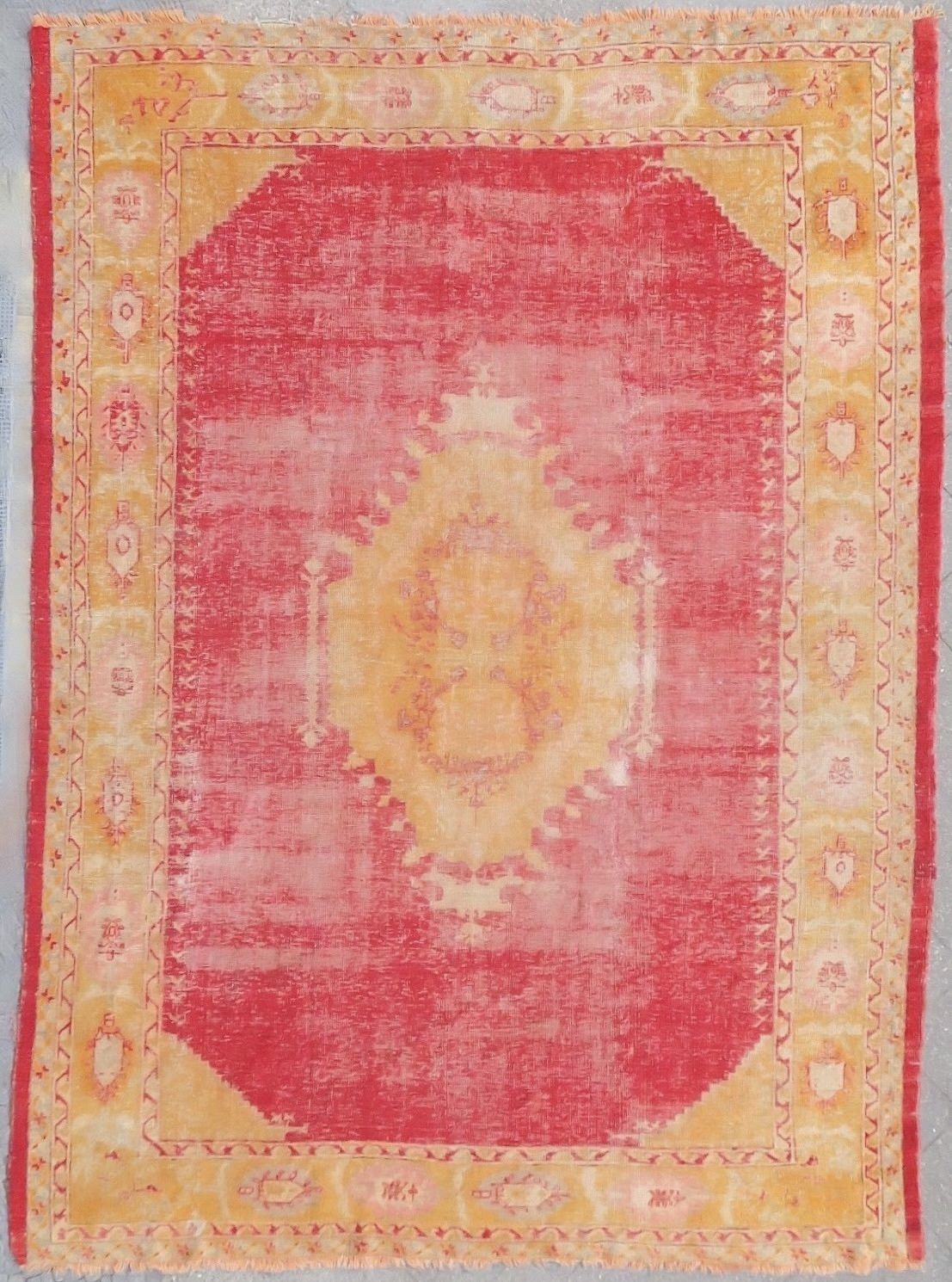 Antique Coral Oversized Distressed Oushak Carpet 424cm X 311cm
