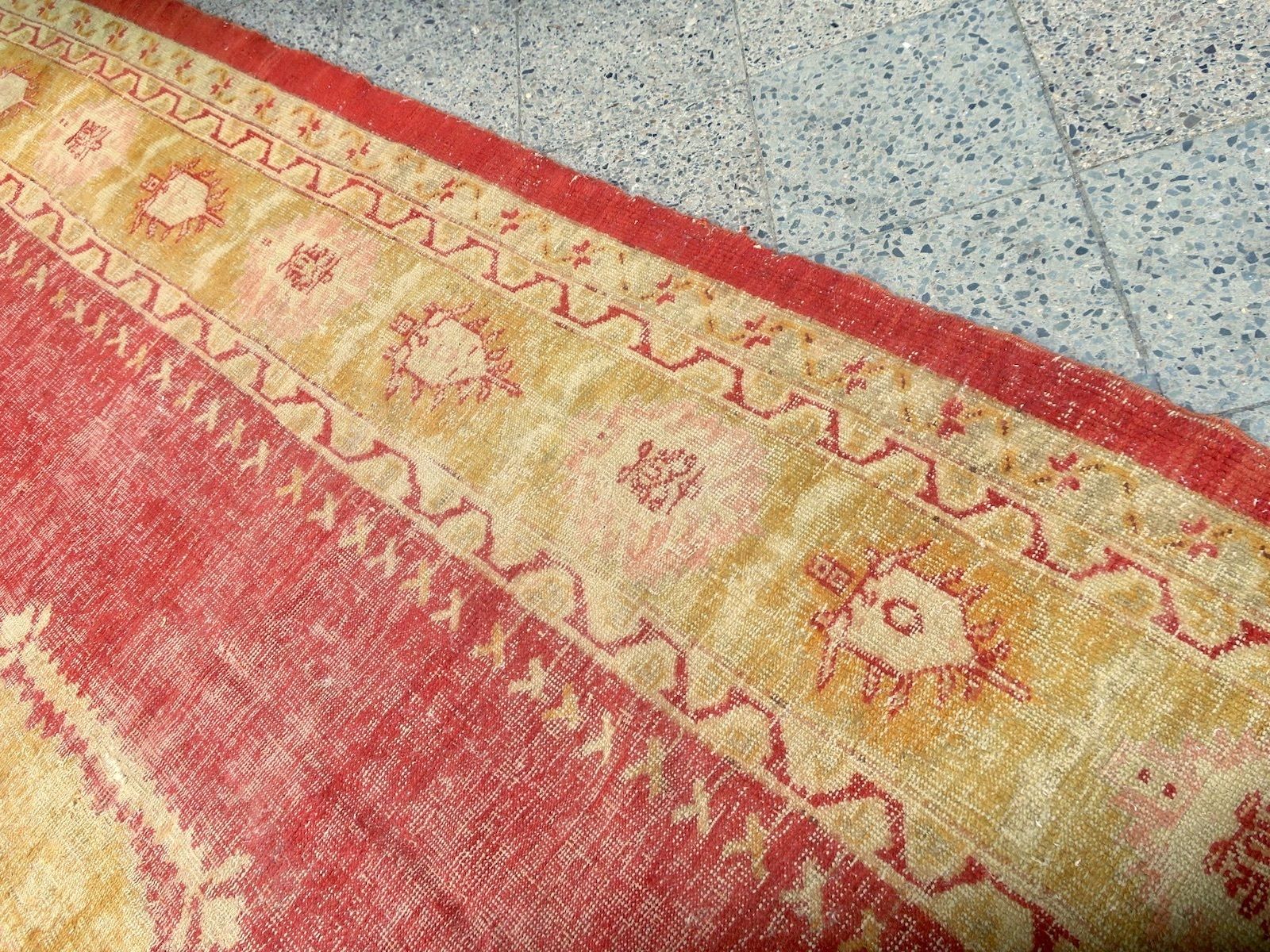Antique Coral Oversized Distressed Oushak Carpet 424cm X 311cm photo furniture