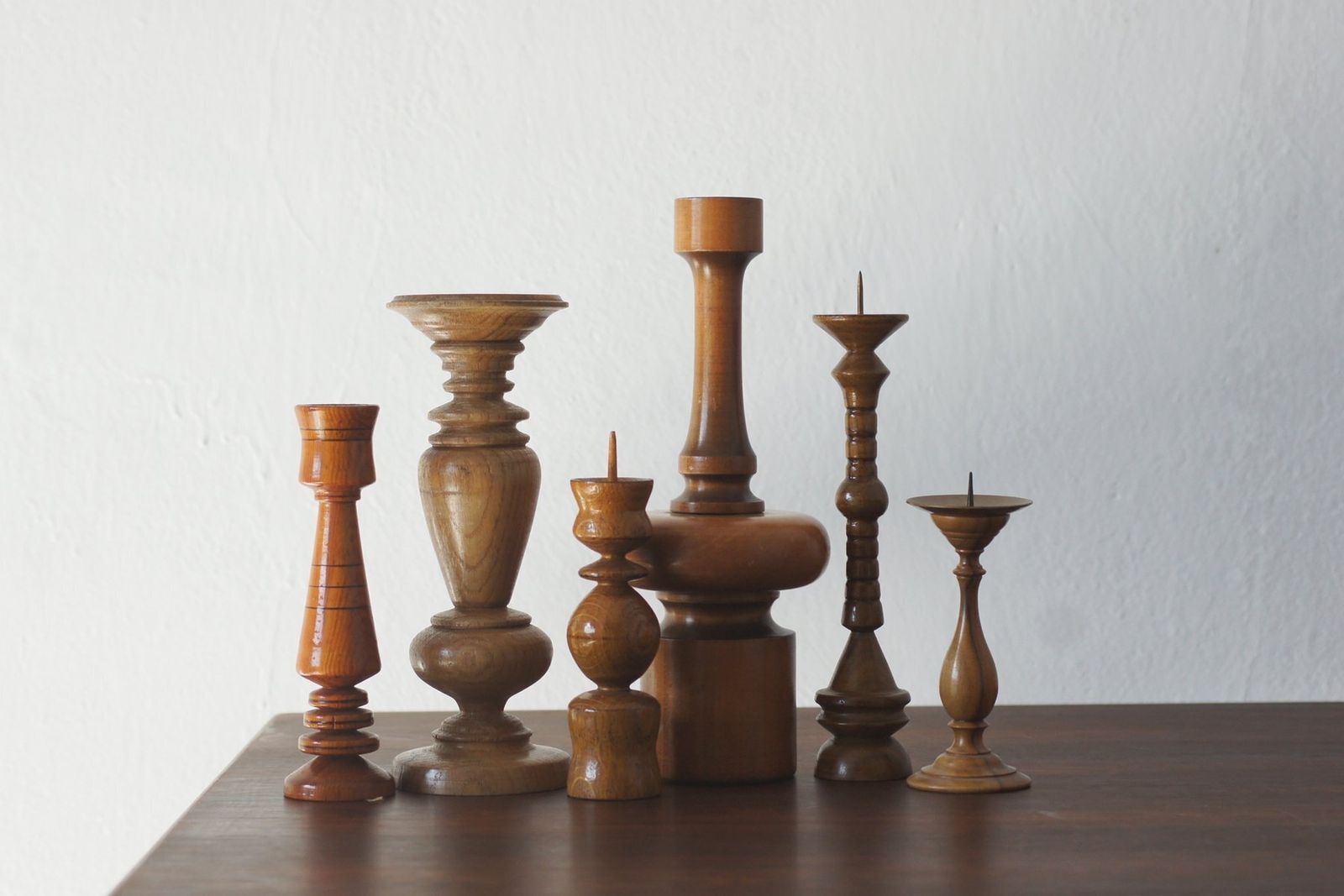 Scandinavian Wooden Candleholders, Set Of 6