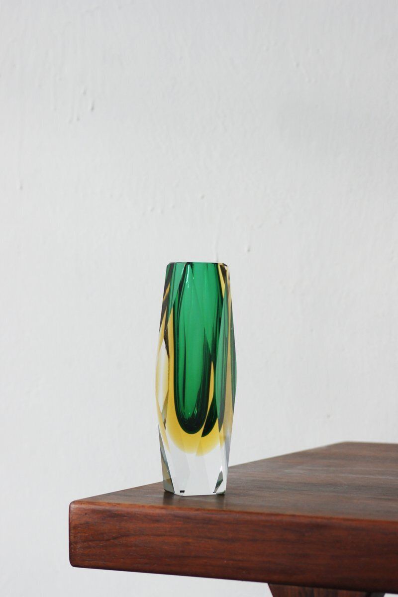 Green And Amber Sommerso Glass Faceted Vase photo Home Decor