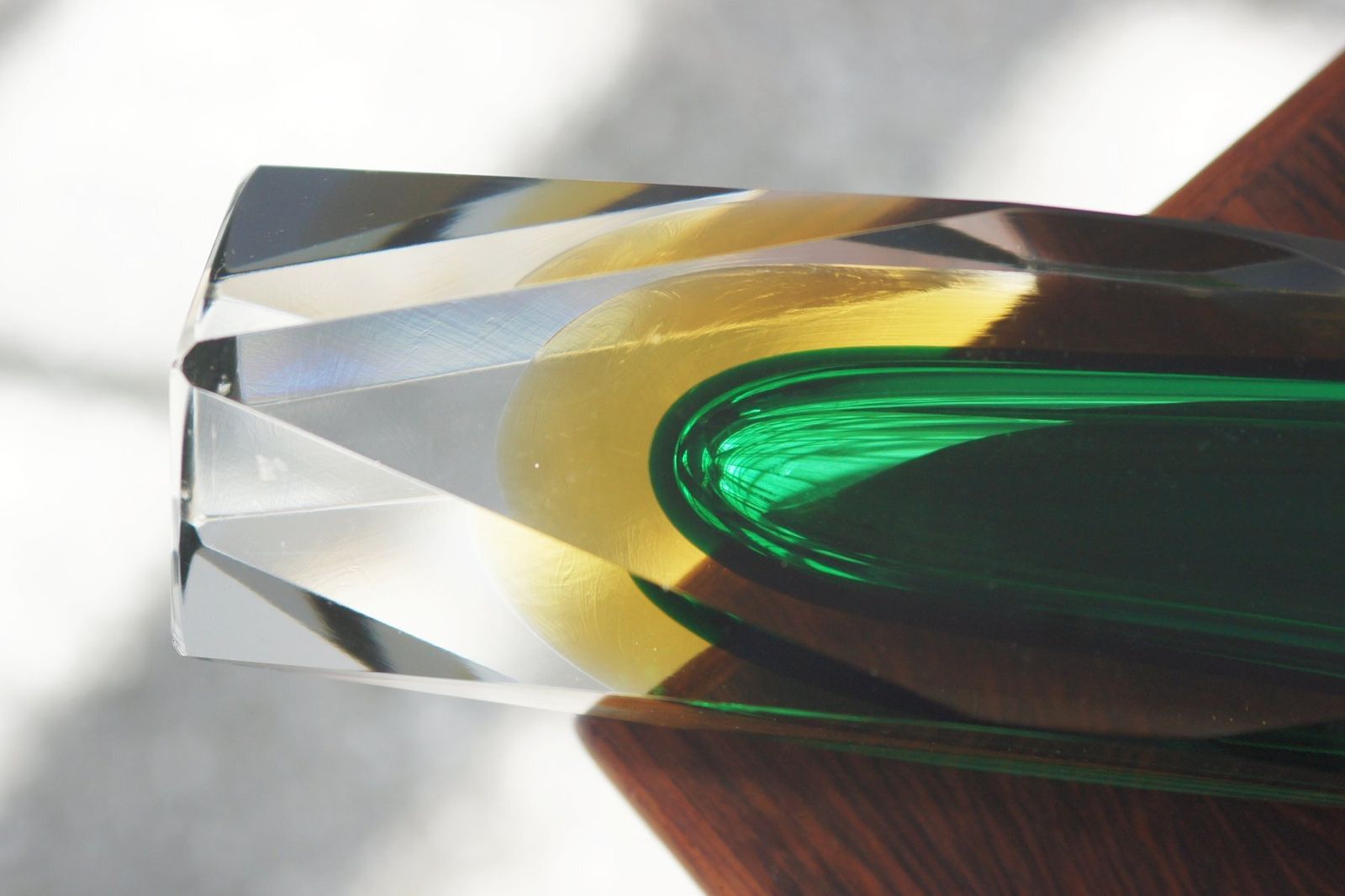 Green And Amber Sommerso Glass Faceted Vase photo 895.0