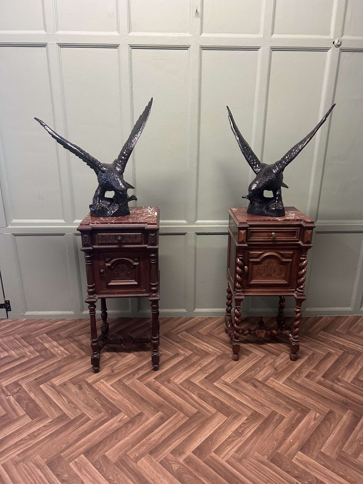 Pair Of Large Old Iron Eagle Statues Or Pillar Caps A Pair Of Large Old Weathered Eagle photo furniture