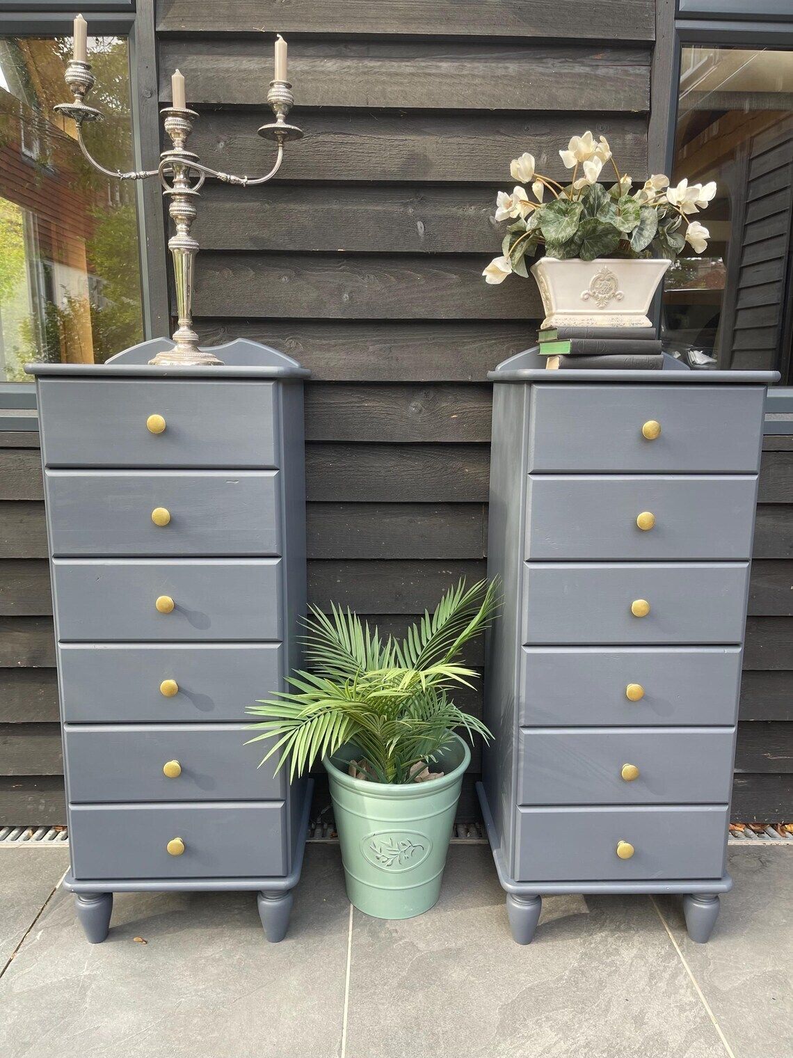 Pair Of Tall Slim Drawers 105cm High X 43cm Wide In Charcoal Grey