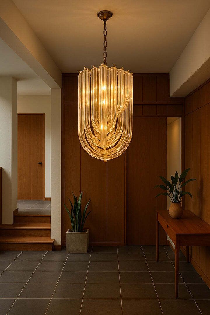 Murano Venini Chandelier  Italian Mid Century Glass C. 1980s photo vinterior