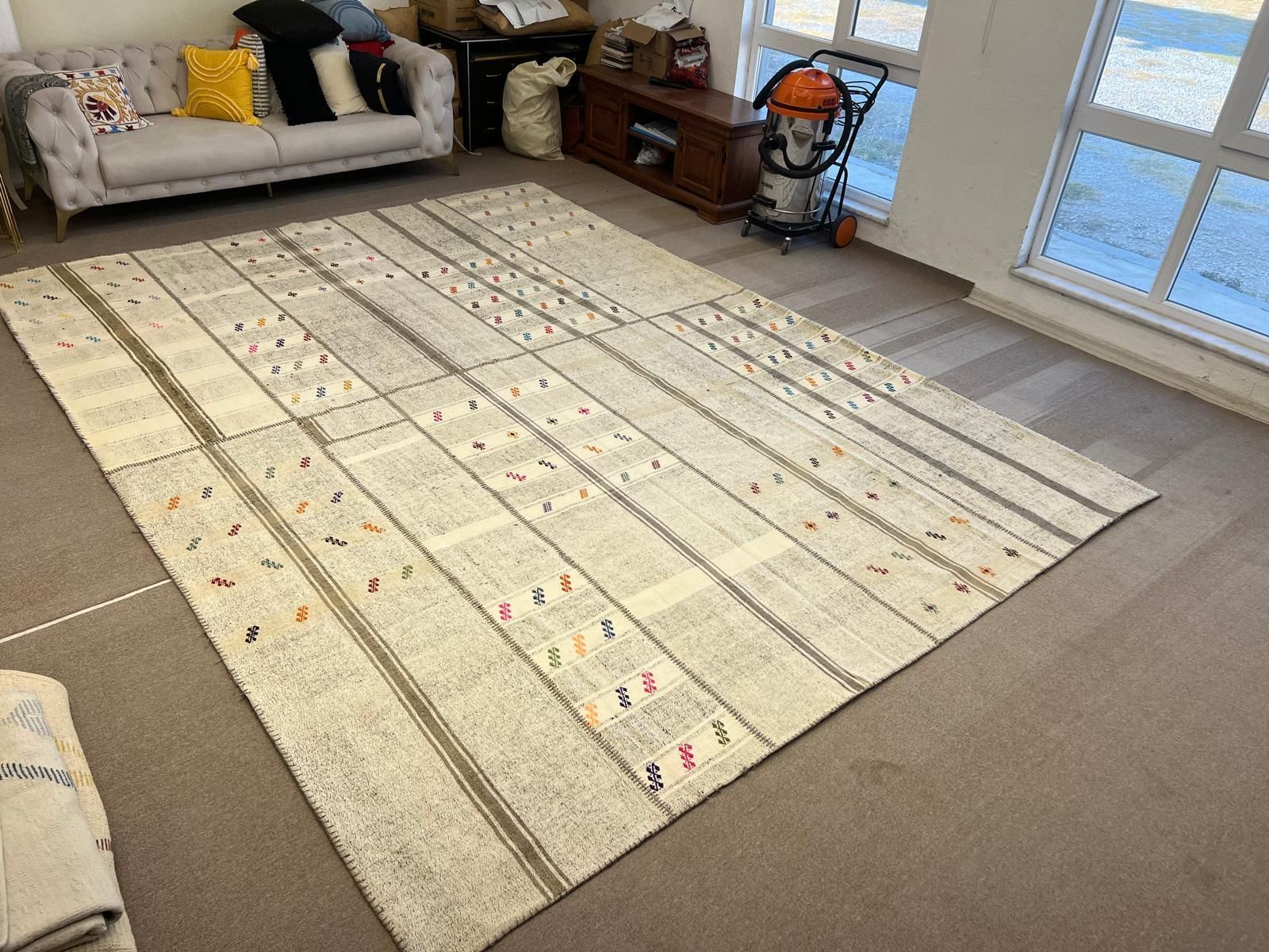 10.4x14 Ft Maritime Cotton Mediterranean Kilim Carpet photo furniture