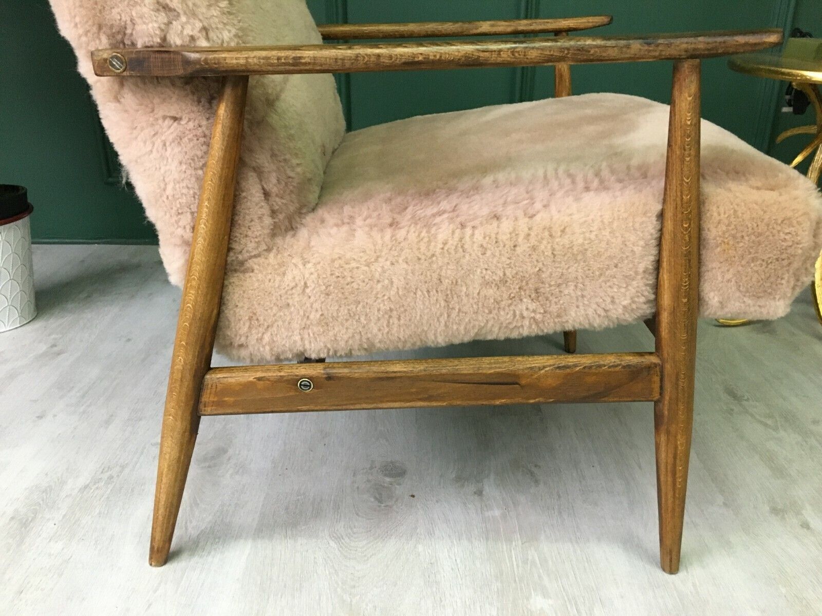 Vintage  Brown Fluffy Furry Sheepskin Bentwood Armchair Chair photo furniture