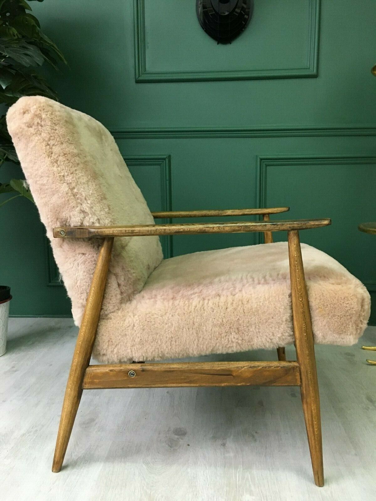 Vintage  Brown Fluffy Furry Sheepskin Bentwood Armchair Chair photo for sale